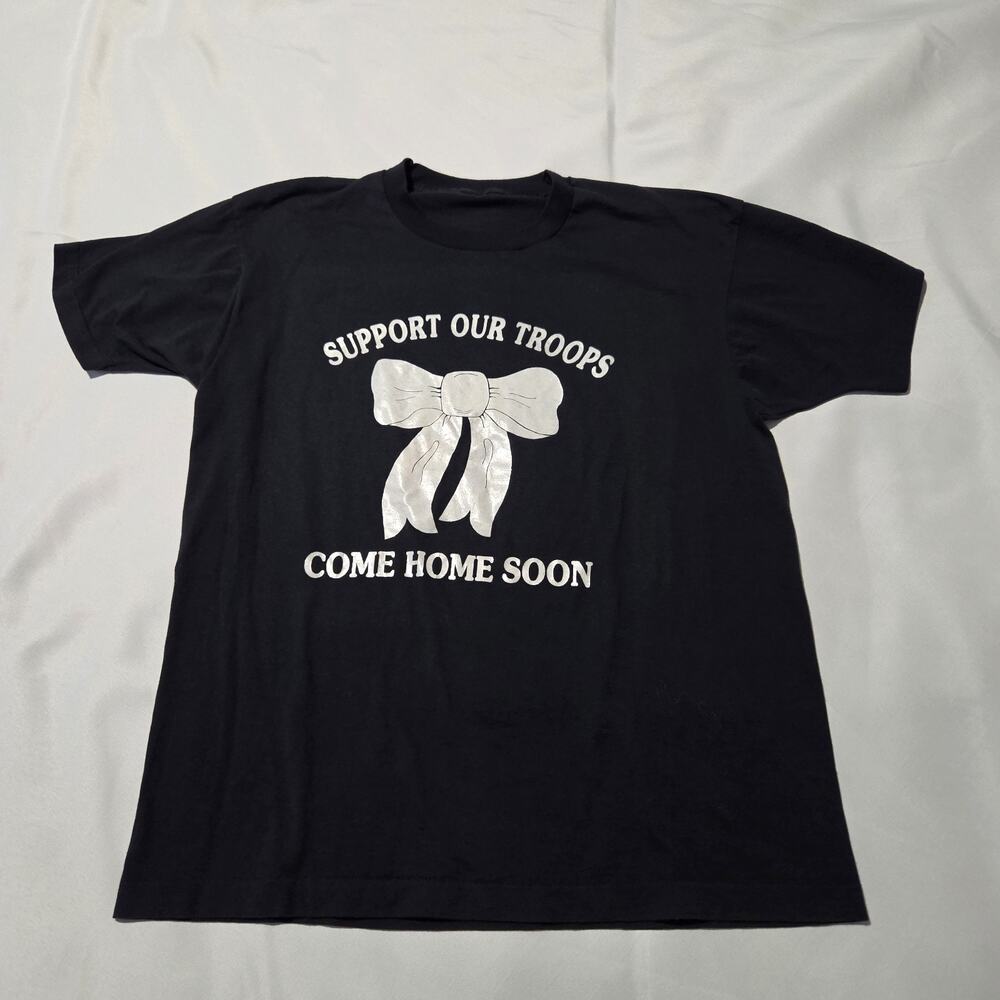 Support Our Troops Come Home Soon Ribbon‎ Graphic T-Shirt Black Military Tee